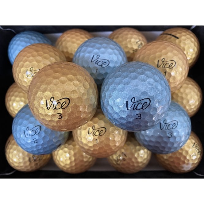 24 Vice Pro/Pro Plus/Pro Air/Pro Soft Golf Balls – 5A Mint Condition, Gold/Green, 3-Piece